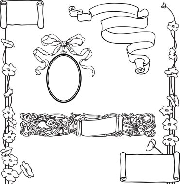 Banners and decorations in the pages of retro style clipart