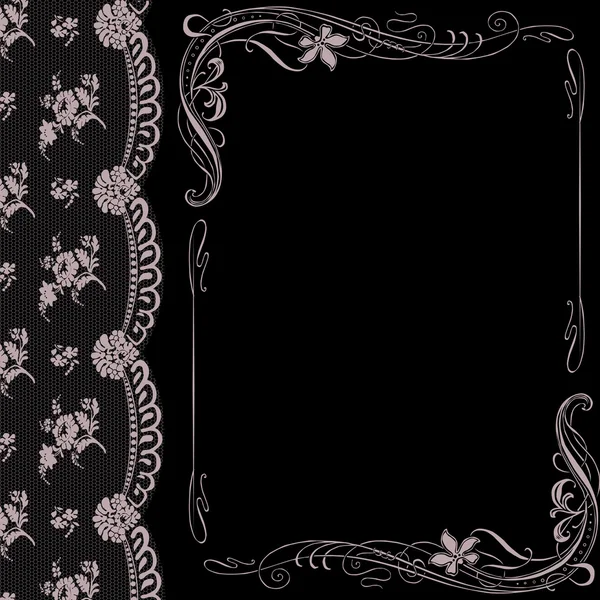 Fond noir avec dentelle et ornements — Image vectorielle