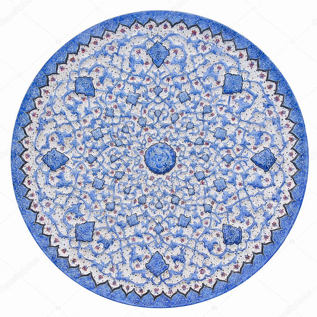 Old Persian pattern on the enameled metal stamped dish.