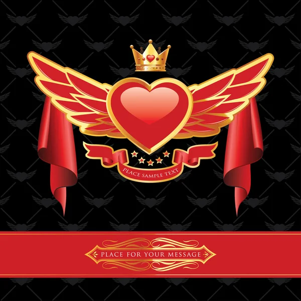 Κόκκινο διπλή φτερά βασιλιάς καρδιά - banner κορδέλα — Διανυσματικό Αρχείο