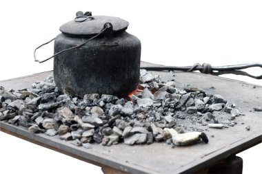 Old kettle on the coal clipart