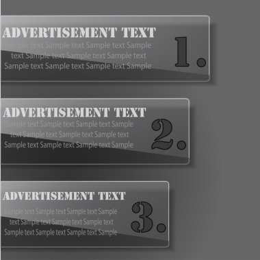 Three advertisement glossy tabs with text clipart