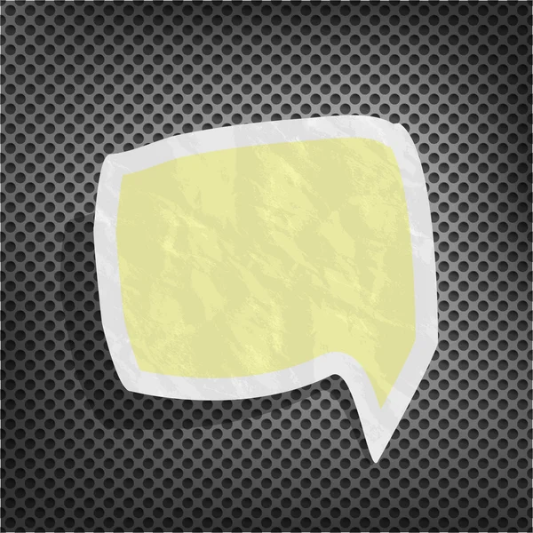 Vieux papier déchiré bulle de parole jaune sur la surface métallique — Image vectorielle