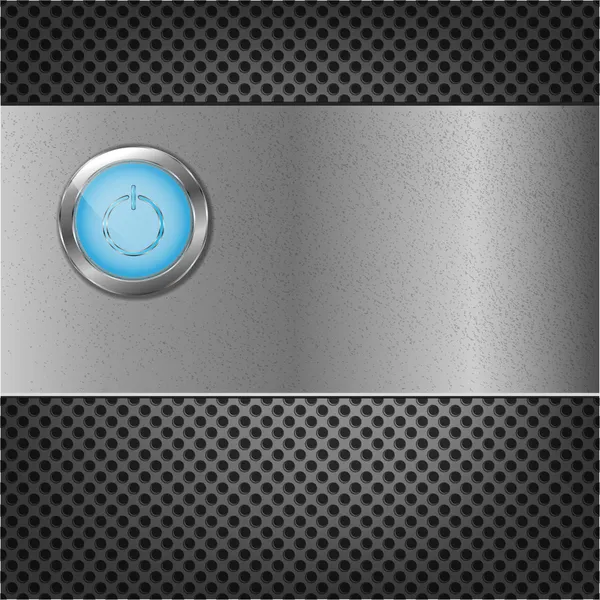 Botão de pressão na placa de metal pequena sobre fundo de metal — Vetor de Stock