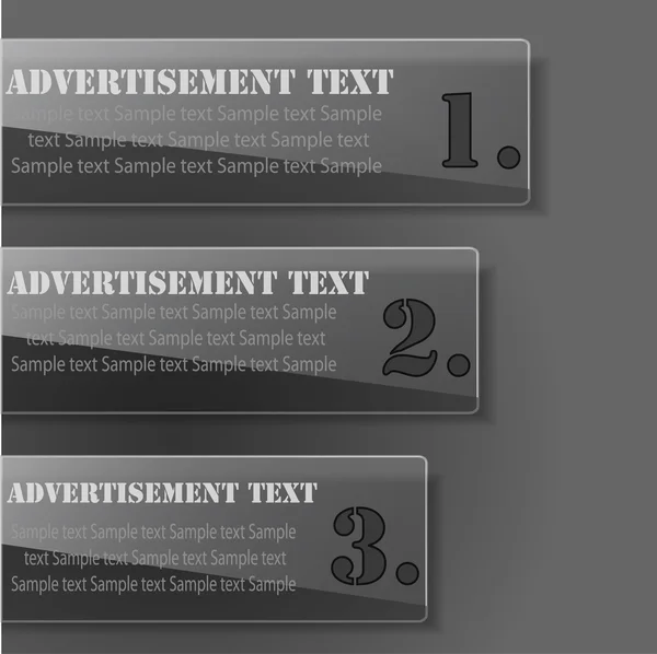 Trois onglets publicitaires brillants avec texte — Image vectorielle