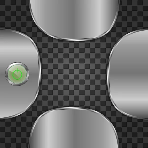 スタート ボタン、金属クロム プレート正方形の背景の上 — ストックベクタ