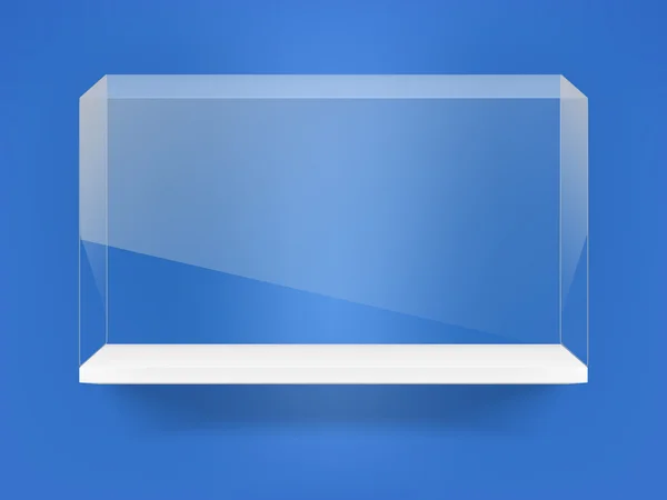 Étagère avec vitrine en verre sur mur bleu — Image vectorielle