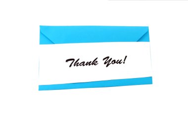 Thank You! card on blue envelope clipart