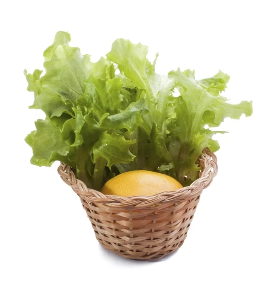 Lettuce and lemon in basket — Stock Photo, Image