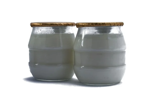 Молочный продукт в двух бутылках — стоковое фото
