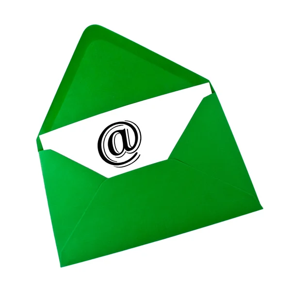 Email symbol in green envelope — Stock Photo, Image