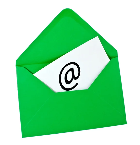 Gröna kuvertet med e-symbol — Stockfoto