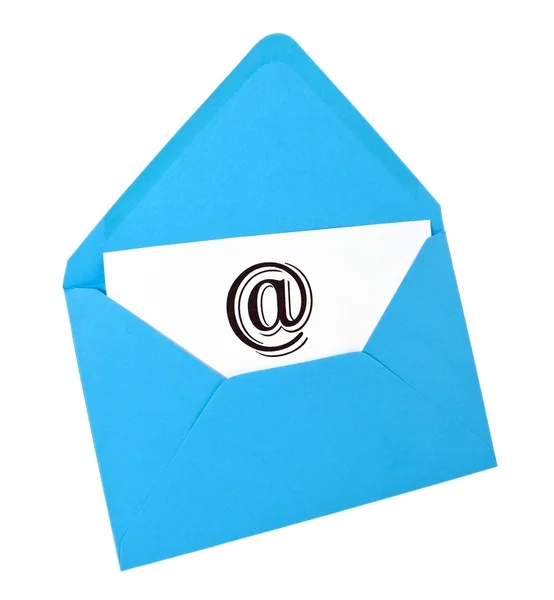 E-symbol kort i blått kuvert — Stockfoto