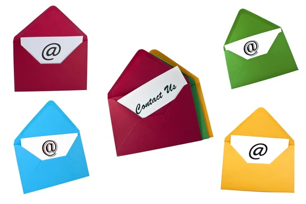 Set di simbolo e-mail e contattaci scheda in busta — Foto Stock