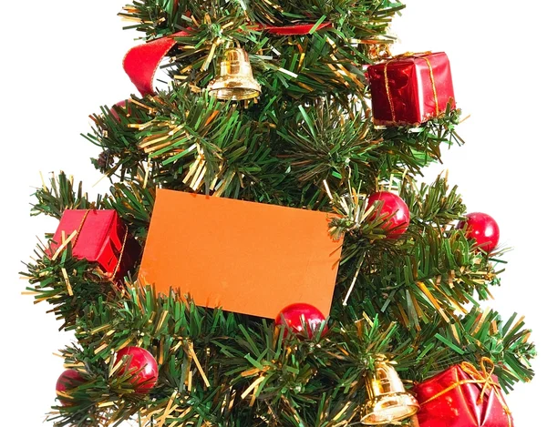 Árvore de Natal com cartão — Fotografia de Stock