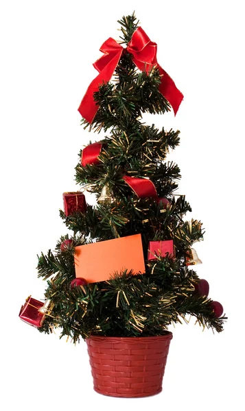 Kerstboom met lege kaart — Stockfoto