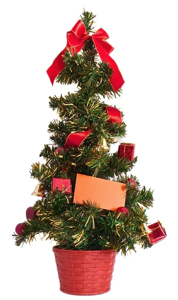 Árvore de Natal com cartão branco — Fotografia de Stock