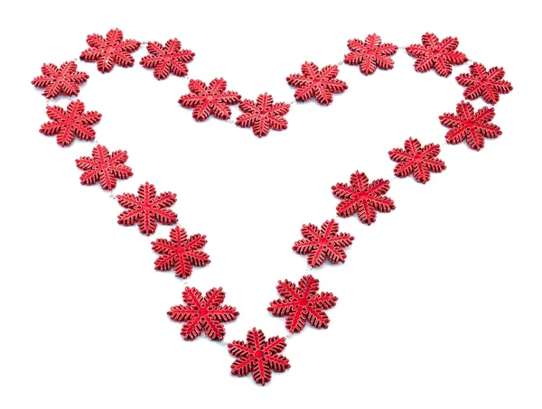 Coração vermelho de flocos de neve — Fotografia de Stock
