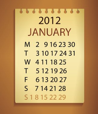 Spiral notebook calendar for 2012 clipart