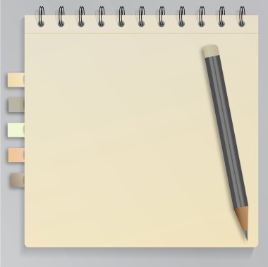 Bookmarked old notebook with pencil clipart