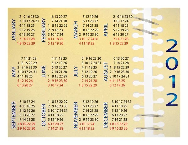 Spirál jegyzetfüzet naptár 2012 — Stock Vector