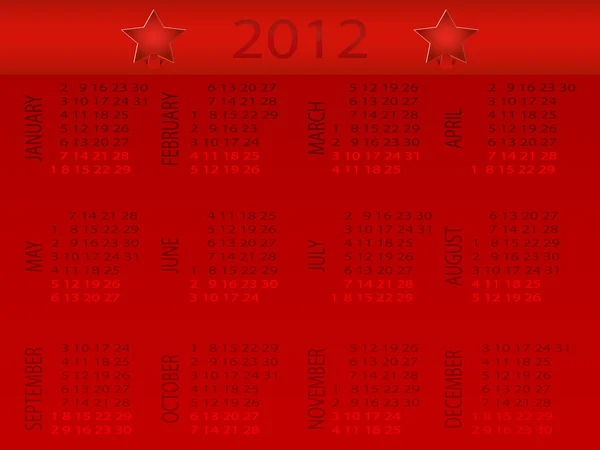 新的一年 2012年日历 — 图库矢量图片