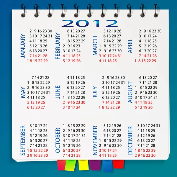 Спіральний календар з закладками — стоковий вектор