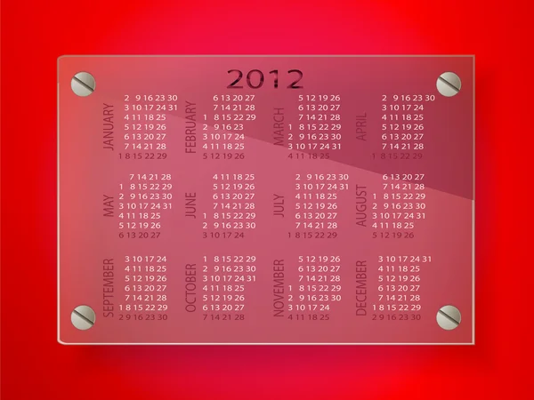 Calendar for 2012 on the glass label with screws — Stock Vector