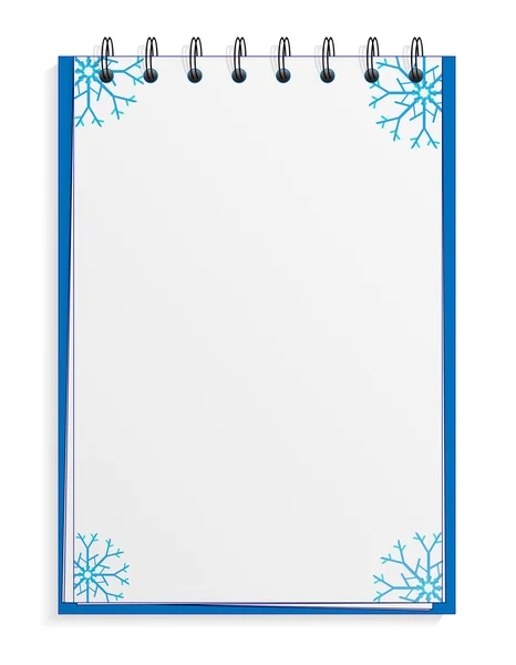 Cuaderno con copos de nieve azules — Vector de stock