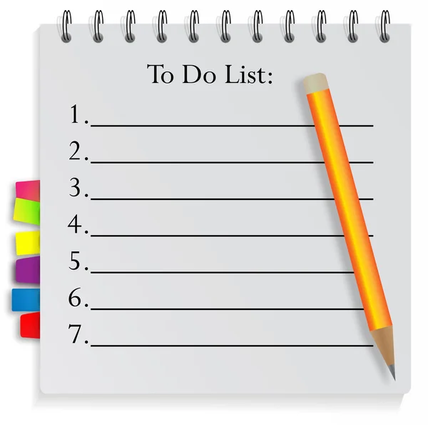 Bloco de notas espiral Para fazer lista com marcadores e lápis — Vetor de Stock