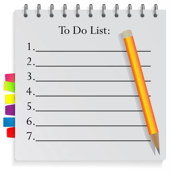 Cuaderno en espiral Para hacer lista con marcadores y lápiz — Vector de stock