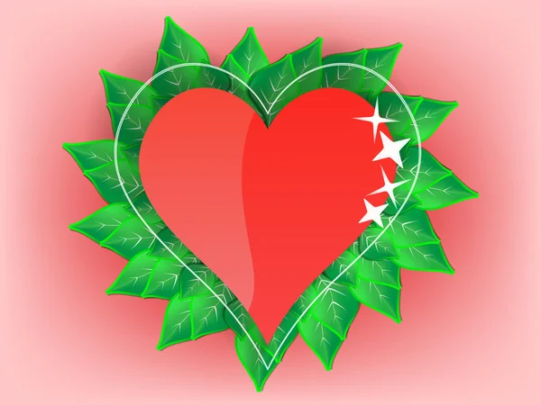 Coração com folhas verdes — Vetor de Stock