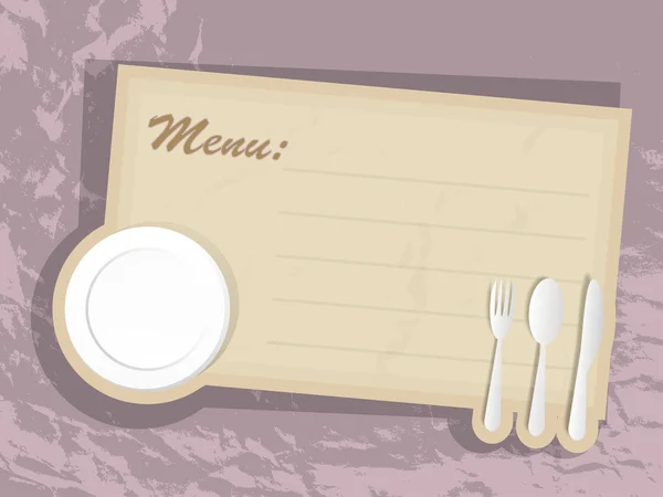 Carta di menù con piatti e posate — Vettoriale Stock