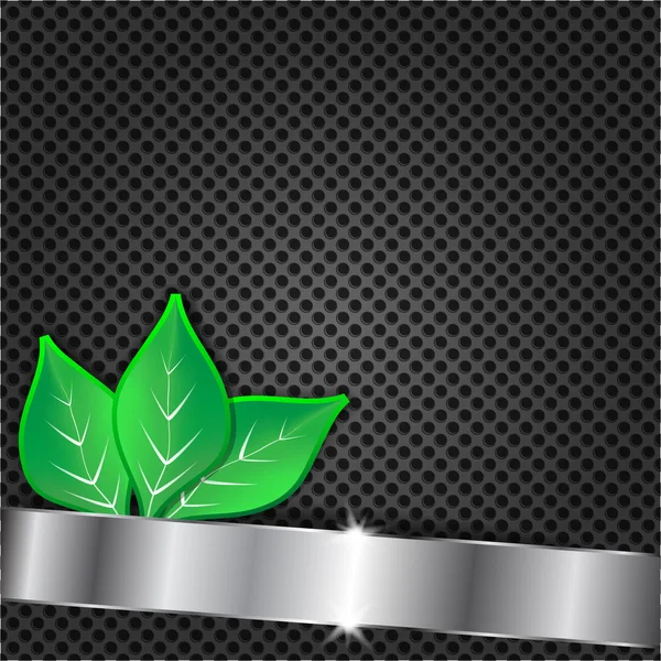 Green leaves on the metal background — Stock Vector