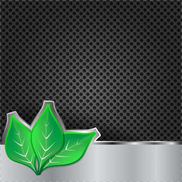 Metall bakgrund med gröna blad — ストックベクタ
