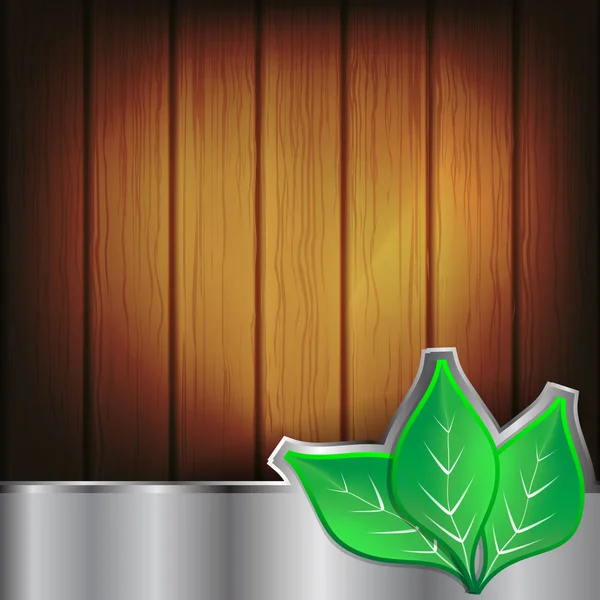 Zöld levelek, fém és fa felületén — Stock Vector