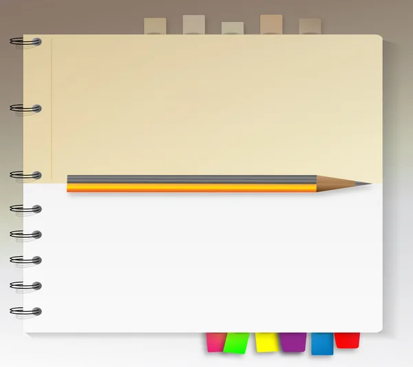 Bloc-notes avec signets et crayon — Image vectorielle