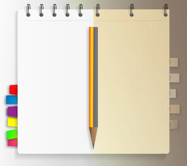 Σημειωματάριο με σελιδοδείκτες και μολύβι — Διανυσματικό Αρχείο