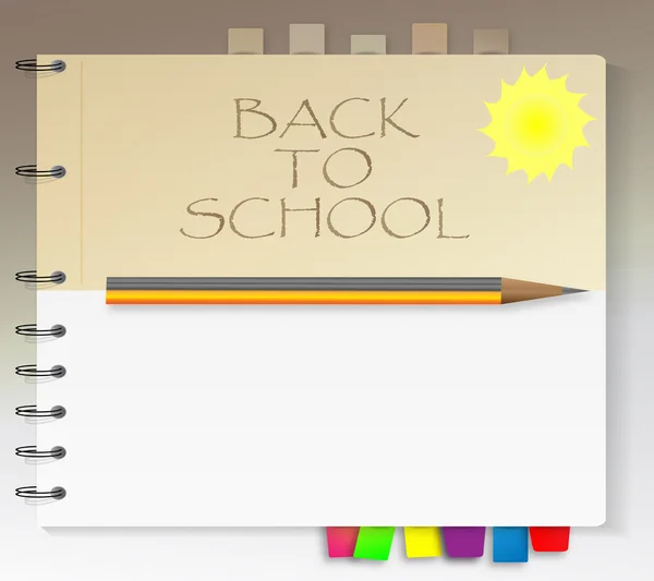 Cuaderno escolar con marcadores — Vector de stock