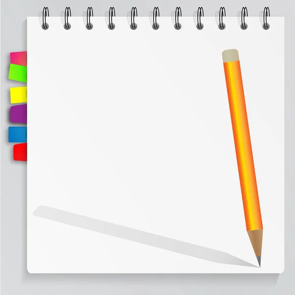 Bloco de notas em branco com marcadores e lápis — Vetor de Stock