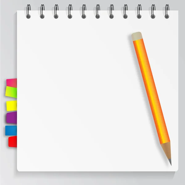 ブックマークと鉛筆で空白のメモ帳 — ストックベクタ