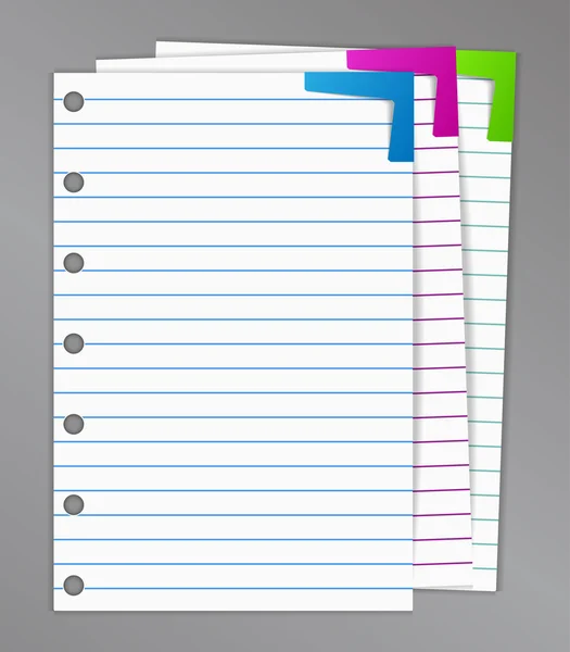 Liste vuote per notebook con angoli di colore — Vettoriale Stock