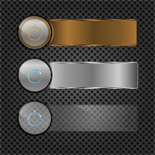 Set di pulsanti con piastra sullo sfondo puntino metallico — Vettoriale Stock