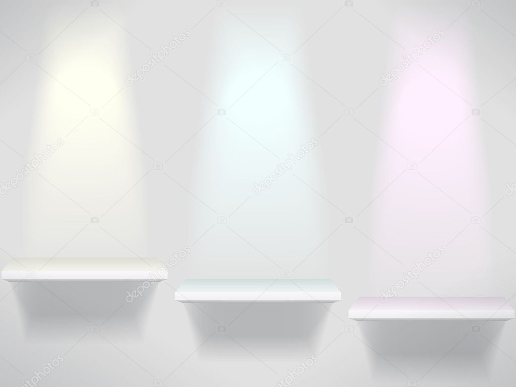 Colorful lights on the wall shelves