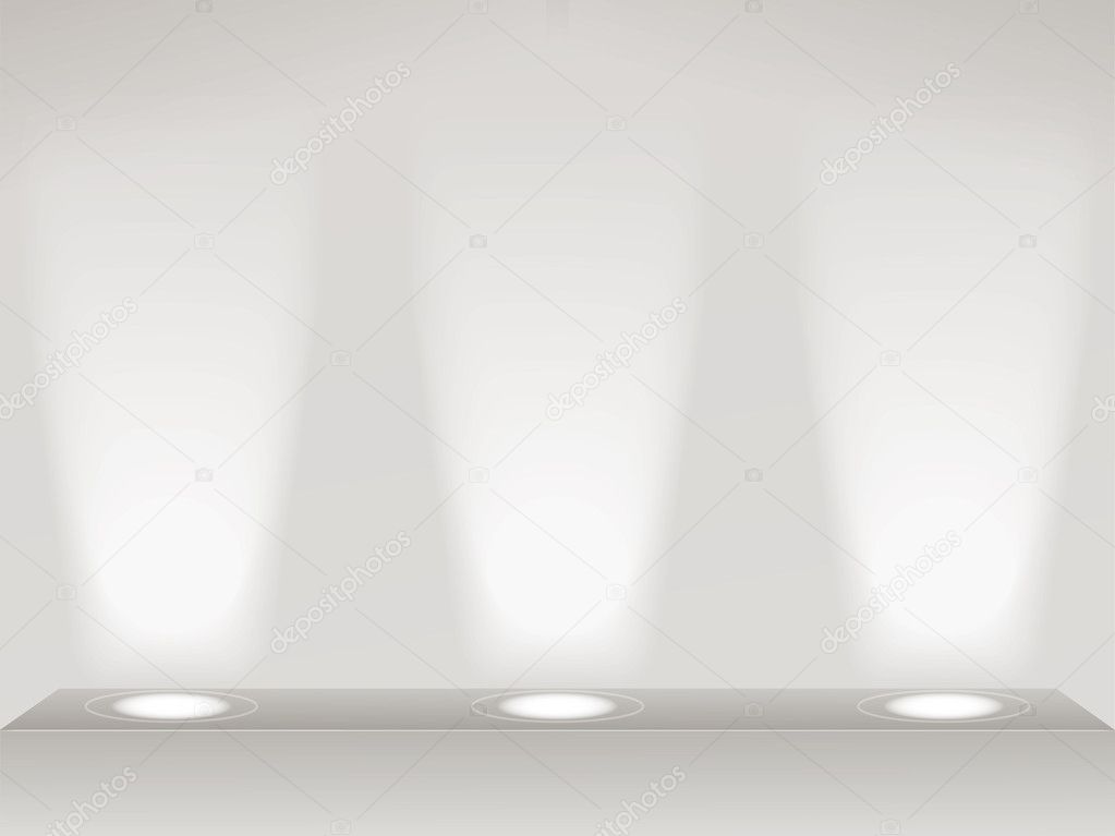 Shelf with three light sources on the wall