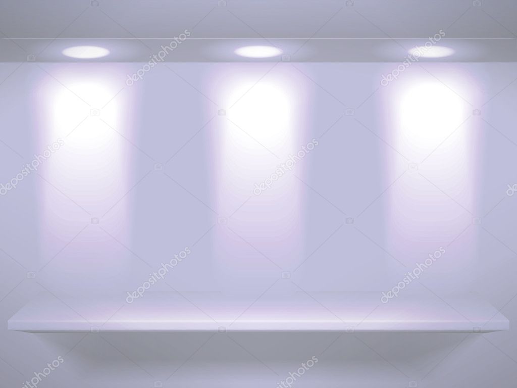 Stock Vector Illustration: Shelf with light sources on wall
