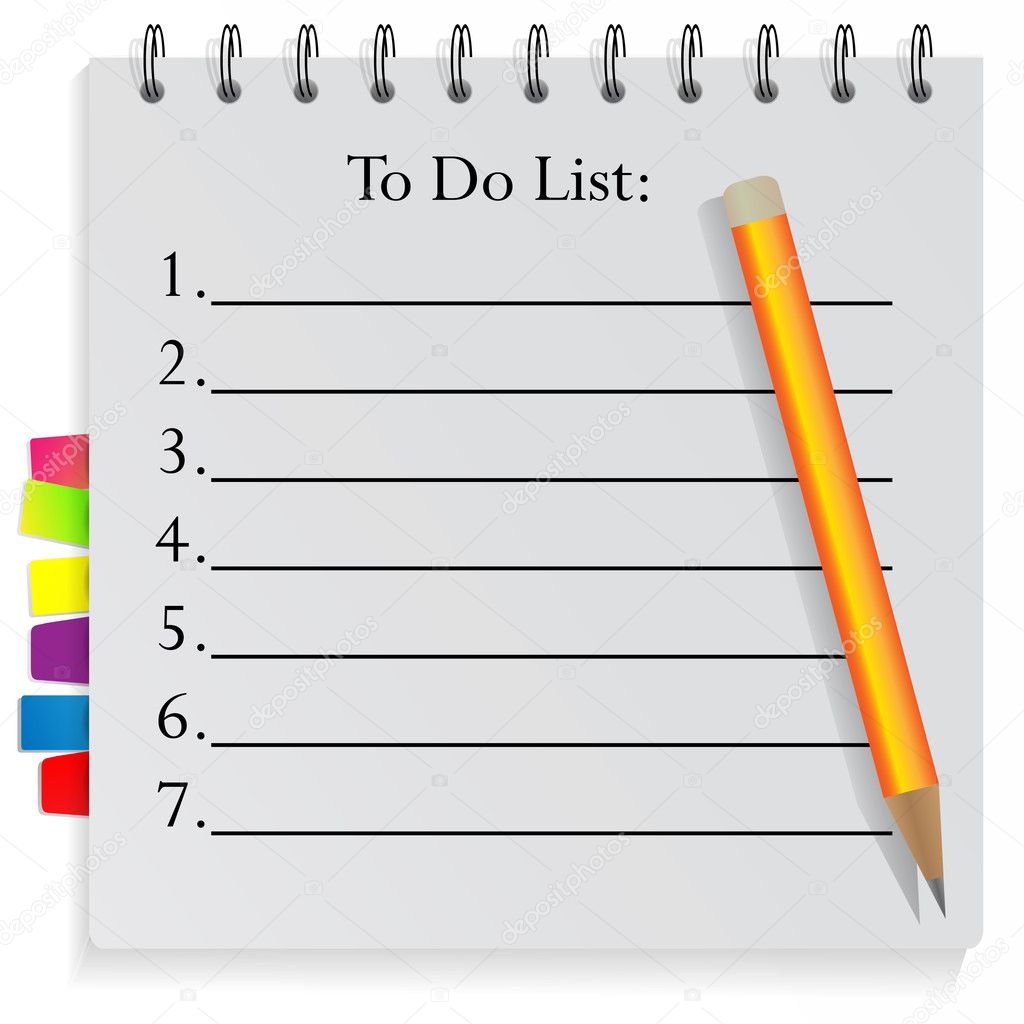 Spiral notepad To Do list with bookmarks and pencil