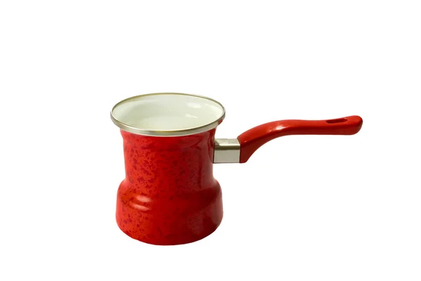 Červený kávovar na bílém pozadí — Stock fotografie