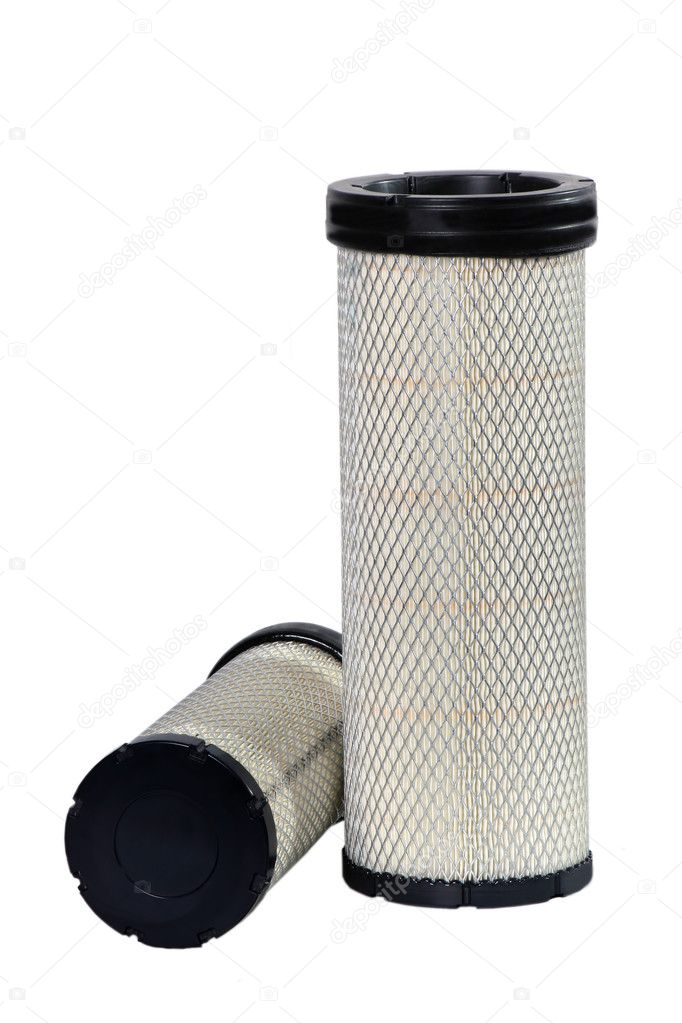 Brand new automotive oil filter cartridge on white background