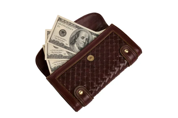 Purse with cash isolated over white background — Stock Photo, Image